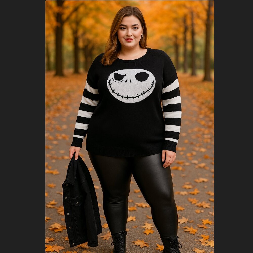 Torrid Nightmare Before Christmas Jack Top 3X 22 24 Disney Striped Crew Neck NWT